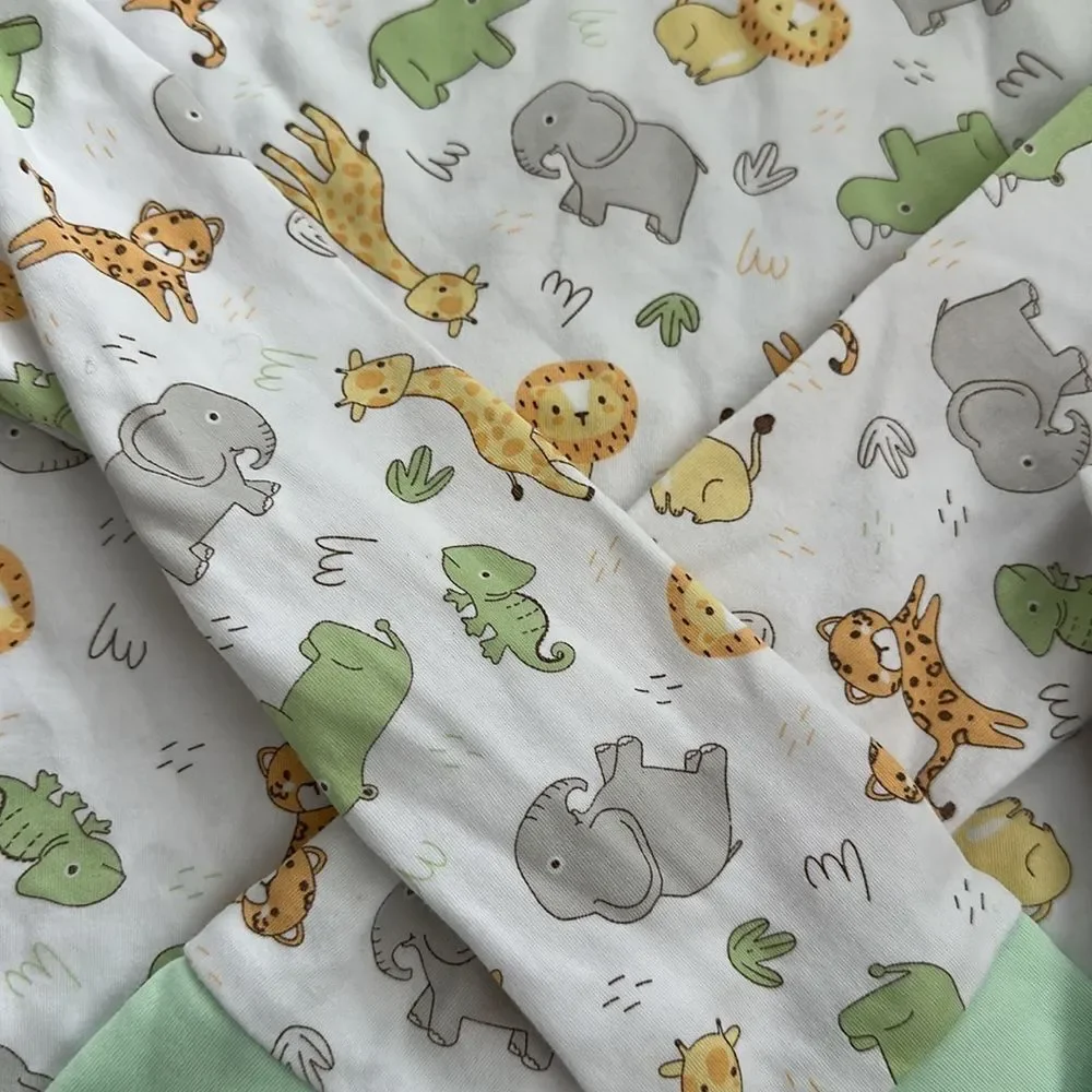 Magnolia Green and White Pajama Set with Animal Print